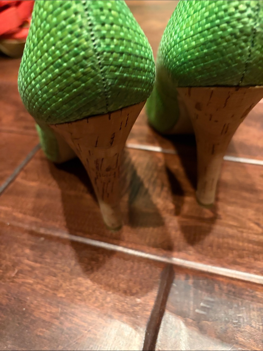 Nine West Lime Green Woven Peep-Toe Pumps - Picture 3 of 5